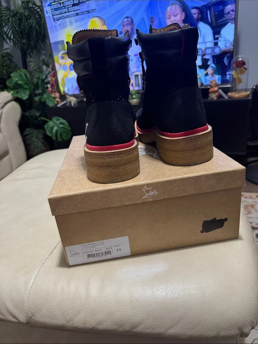 Christian Louboutin Black and Red Lace-Up Ankle Boots